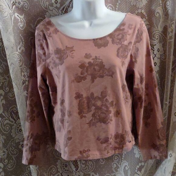 New‎ American Eagle juniors size L cropped top cotton stretch Floral Mauve - Picture 1 of 8
